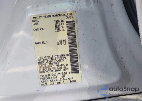 2013 Nissan Altima 2.5 Sl z USA, uszkodzony, nr VIN 1N4AL3AP0DC296561